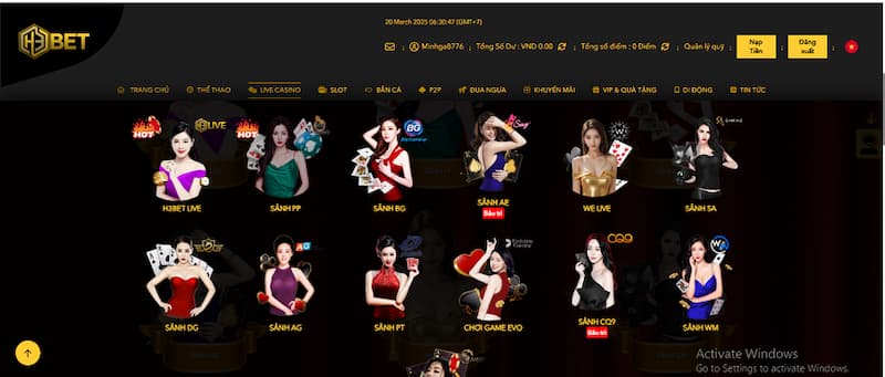 Live casino 2 H3BET liên kết với nhiều nhà phát hành