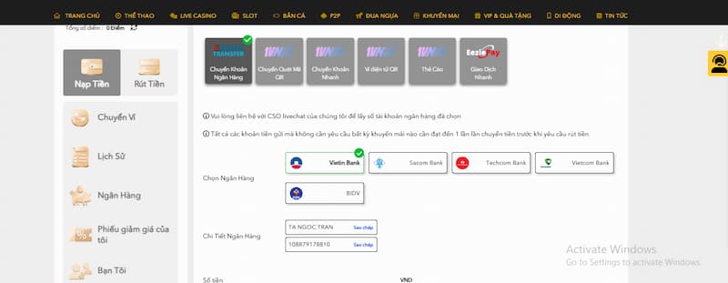 Nạp tiền rút tiền 2 Nạp tiền H3BET
